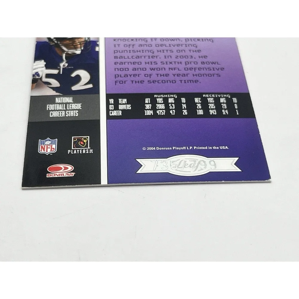 2004 Leaf Limited /799 Ray Lewis #77 HOF Football Ravens NFL Card